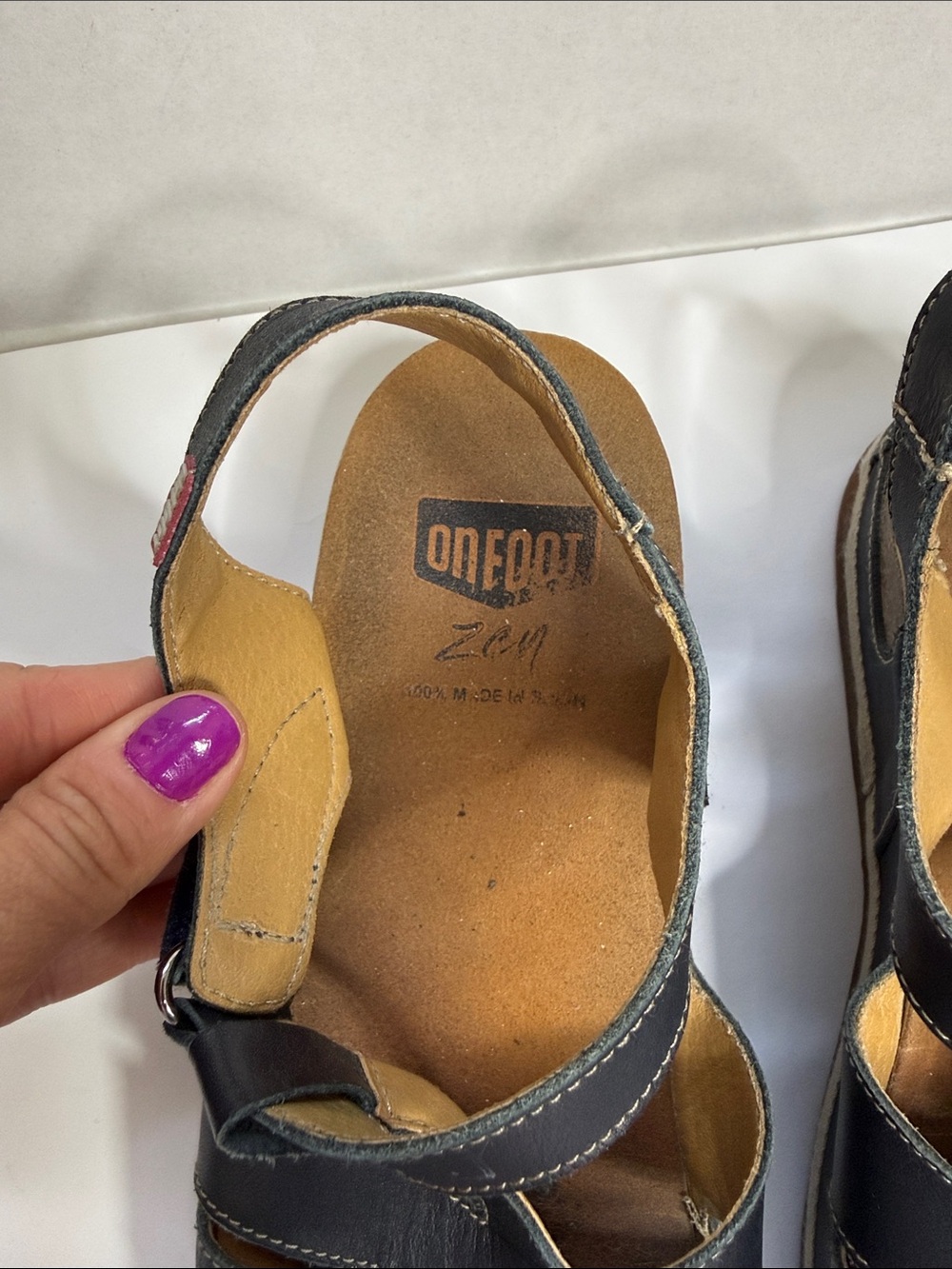 Onfoot Fisherman T Strap Sandals Leather Navy Blue size 9.5 - Picture 5 of 16